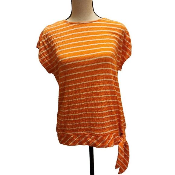 Jones New York Textured Fabric Short Sleeve Top in Orange & White, Size XS - Picture 1 of 6